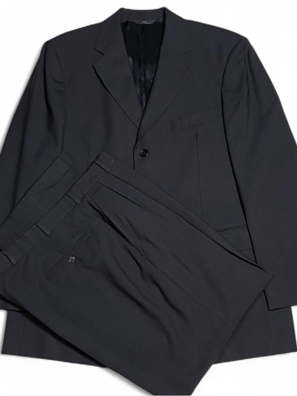 Brooks Brothers Wool 3-Button Black Suit Size 42R 36W 30L Stretch Pleated Cuffed